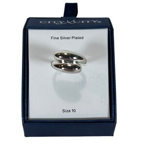 City by City Fine Silver Plated Sculptural Bypass Statement Ring Size 10 New